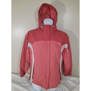 Columbia Womens Jacket Medium Pink Coat Parka Hooded Sherpa Fleece Lined Mint